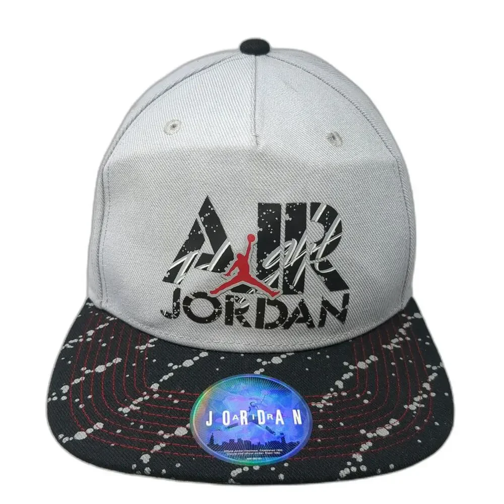 Jordan 5 Panel Gray One Size Snapback Paint Splatter Flat Brim Jumpman Logo Hat
